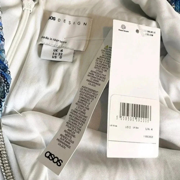 ASOS Design Sequin Diamante Strap Mini Dress blue snake print Size 0 NWT - Picture 9 of 15